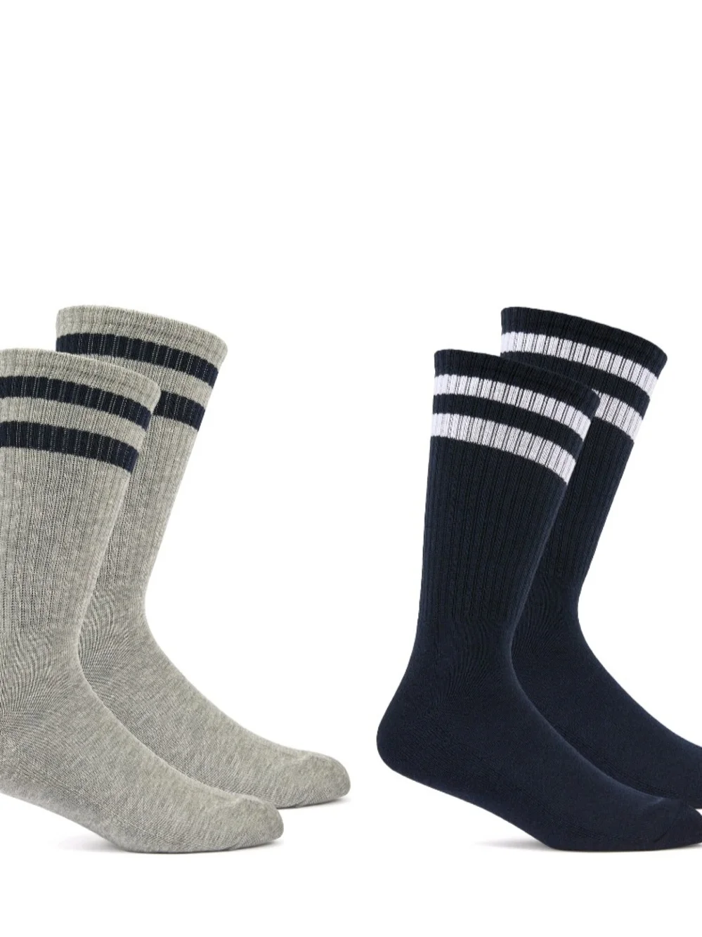 Fruit of the Loom Crew Socks - Navy with White Stripes (2 Pair)